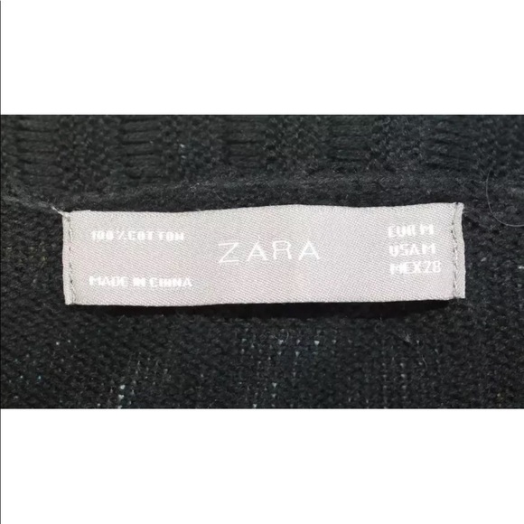 Zara Women Ruffle Black Open Cardigan Sweater Medium Cotton L/S Cable Knitted - Picture 3 of 6